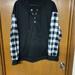 SHEIN Black and Gray Sweatshirt with Plaid Sleeves